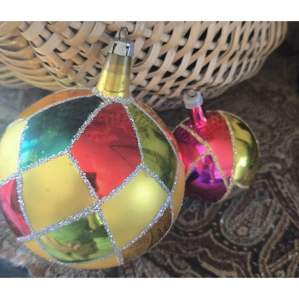 2 MCM Long Neck Hand Blown Multicolored Christmas Ornament Ornaments Lg & Sm - Picture 2 of 8